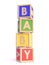 Word BABY made of wooden blocks toy vertical 3D