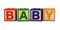 Word baby from wooden cubes. Isolated 3D illustration