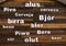 Word `beer` writing on the wood wall in different languages