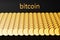 The word Bitcoin near a large number of bitcoin coins