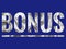 Word bonus with dollar banknote texture isolated on dark blue background.