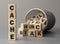 The word CACHE made from wooden cubes. Shallow depth of field on the cubes