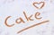 Word cake written in flour