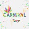 The word Carnival, a colorful mosaic of letters. Carnival mask and feathers.