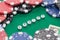 Word `casino` with poker chips and money