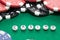 Word `casino` with poker chips and money, gambling concept