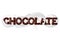 The word chocolate with milk splashes, isolated on a white background