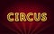 The word Circus in a retro style with glowing light bulbs.