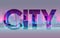 Word City on the background of night city panorama. Vector.