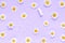 Word CLEAN from white thread hygienic female tampon and chamomiles on lilac background