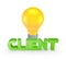 Word CLIENT and yellow lamp.