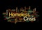 Word Cloud with HOMELESS CRISIS concept, isolated on a black background
