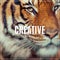 Word Creative.Close-up of a Tigers face.Selective focus.