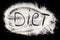 The word diet hand lettering on a placer of refined white sugar. The concept of proper nutrition and eating less sugar, the