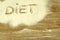 The word `DIET` written on sifted flour