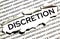 The word discretion in the middle of a sheet of paper is released from judiciousness and forethought