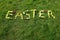 The word Easter spelt out in flowers.