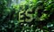 The word ESC artistically integrated into a dense green foliage background symbolizing escape into nature
