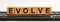 Word EVOLVE written on wooden cubes on black keyboard background. EVOLVE word made with building blocks