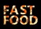 The word fast food in letters with a pizza texture