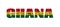 The word Ghana in the colors of the waving flag of Ghana. Country name on isolated background. image - illustration.