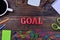 The word Goal on table