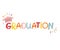 Word graduation lettering vector concept without background. Graduate cap thrown up. Congratulation graduates 2023 class