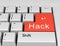 Word Hack is written on a computer keyboard. Conceptual image on a computer key Enter