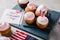 Word Happy Presidents day, February 17. Patriotic Baking Supply Cup Cake Holders for holiday and july 4th concepts