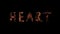 Word HEART burning on black background Steel wool smoldering Beautiful combustion Exciting typography font