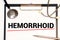 word Hemorrhoids on letter board. Medical concept. Minimal. Copy space