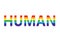 Word human in rainbow colors, lgbt simbol, horizontal vector illustration isolated on a white background