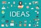 The word IDEAS with flat icons.