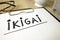 Word ikigai handwritten in notepad with accessories