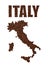 Word ITALY and Map of Italy created from coffee beans isolated