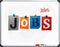 The word Jobs made from newspaper letters attached to a whiteboard or noticeboard with magnets. Marker pen. Vector.