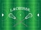 The word lacrosse with crossed sticks on green field.