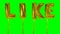 Word like from helium golden balloon letters floating on green screen -