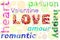 Word `love`,`amour`,`valentine` from circles. Vector colorful illustration