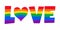 Word LOVE colored in rainbow LGBTQ gay pride flag colors with heart shape. Vector lettering for LGBT History Month pencil crayon