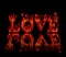 Word love in flames, with reflectio