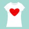 Word Love lettering. Red heart. T-shirt template. White color. Woman model. T shirt mockup. Front side. Flat design. . Blu