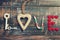 The word LOVE made of various objects in vintage style