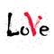 Word Love with mark on dust cloud. Holiday banner. Hand drawn brush. Grunge inscription. Valentines Day lettering