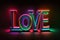 The word love in neon letters, ai generative illustration