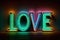 The word love in neon letters, ai generative illustration