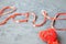 Word love ribbon, red heart for Valentines Day, birthday or other celebration, place for inscription