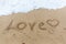 Word love on the sand