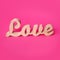 Word love, wooden letters on pink paper. Valentine& x27;s day background. Lovestory or wedding decor.
