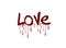 The word love written by liquid chocolate on white background.